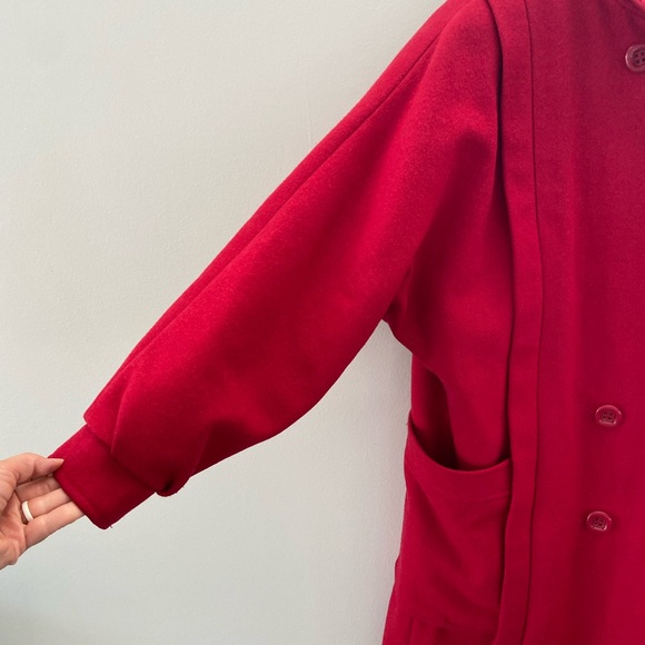 Vintage 70’s/80’s Wool Blend Holiday Red Double Breasted Puff Sleeve Peacoat - Picture 9 of 15